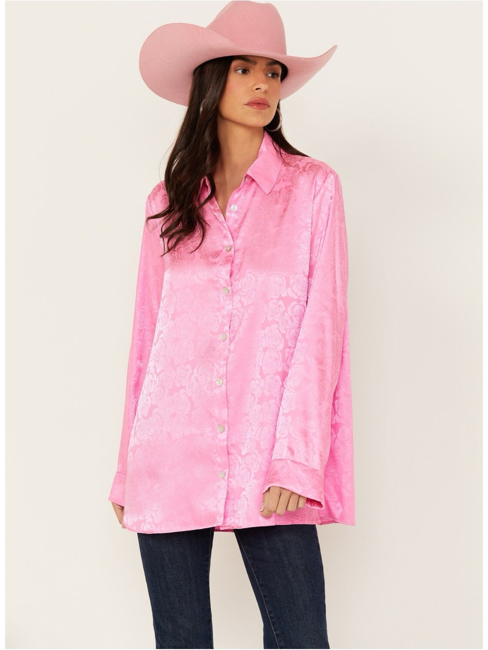 Show Me Your MuMu Bubblegum Pink Satin Jacquard Button-Down Shirt